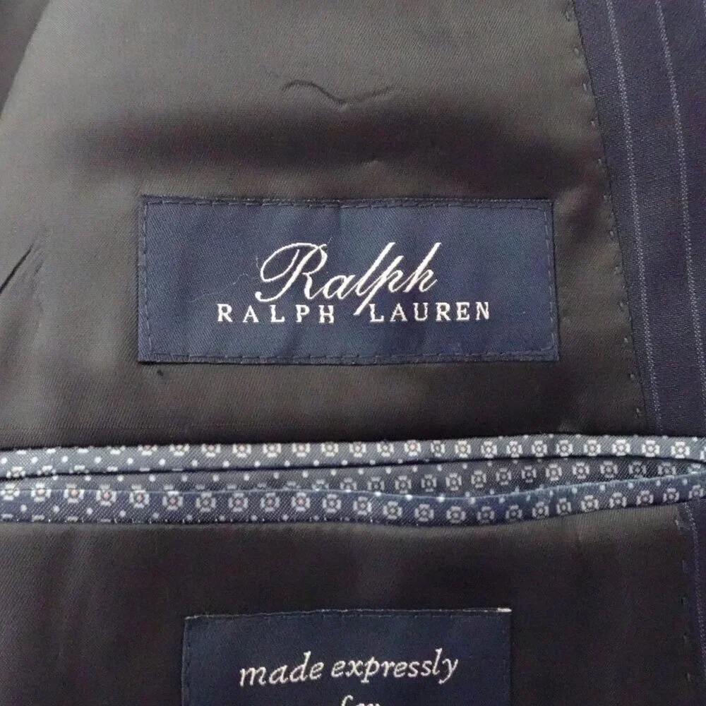 Ralph Lauren Blazer Men's 44L Long Wool Classic-Fit Suit Jacket Blue Pinstripe